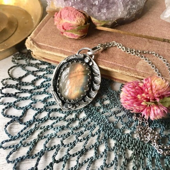 LunaFloraDesigns Jewelry - Labradorite Twig and Mushroom Pendant